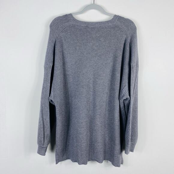 Magaschoni Plus Size 1X Lace Up Pullover Sweater Gray - Picture 2 of 4